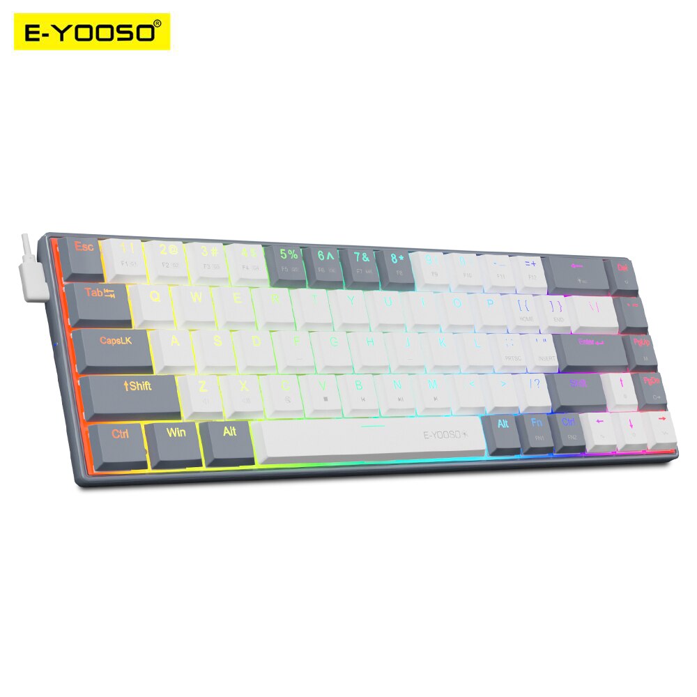 Gaming Keyboard Mobile - E-YOOSO a68 rgbミニスリムUSB有線機械式ゲームキーボード赤いスイッチ68キーゲーマーロシアブラジル計算PCラップトップ用