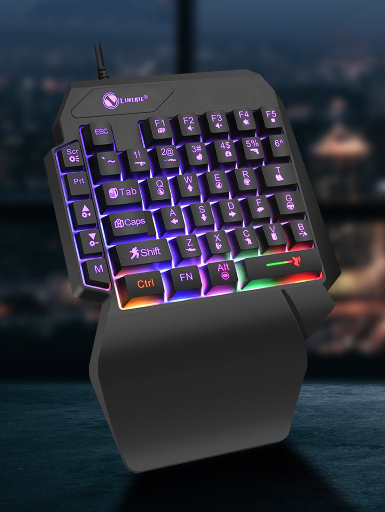 Gaming Keyboard 1 Hand - メカニカル片手ライトゲーミング有線キーボード、ラジウム刻印文字、人間工学に基づいたハンドサポート