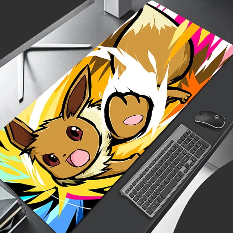 Gaming Keyboard Tactile - P-ポケモン イーブイ アニメ ゲーミングマウスパッド、拡張ノンスリップデスクマットキーボードパッド PC ラップトップ