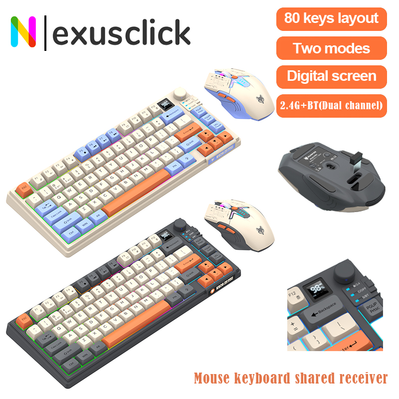 Gaming Keyboard Extension - プレミアムデュアルモード2.4G+Bluetoothキーボードマウスコンボ、ディスプレイ画面とノブ付き充電式キーボード、PC、コンピューター、タブレット用