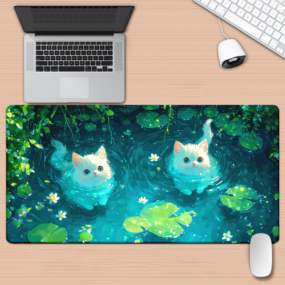 Gaming Keyboard Brand - ブランドキュートキャットポンドXXLマウスパッドアイアンアート大型デスクマット滑り止めゴム製ゲーミングキーボードPCオフィスアクセサリーHDプリント耐久性あり