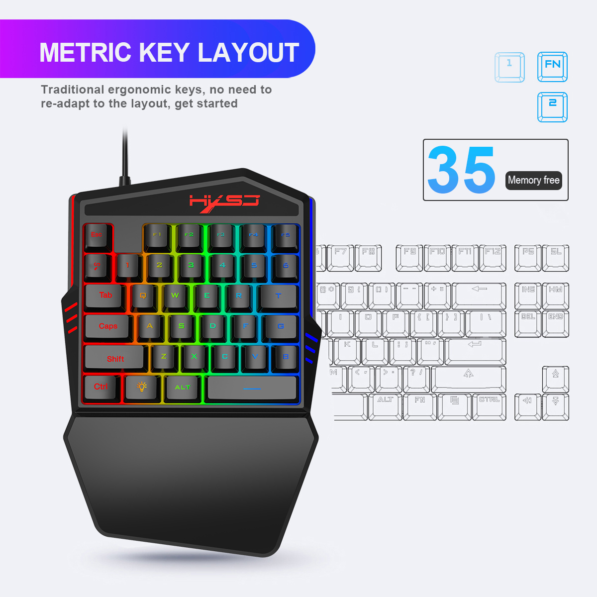 Hxsj-ゲーマー向けv100キーボード,35キー,片手,l - Gaming Keyboard Half のレビューと価格