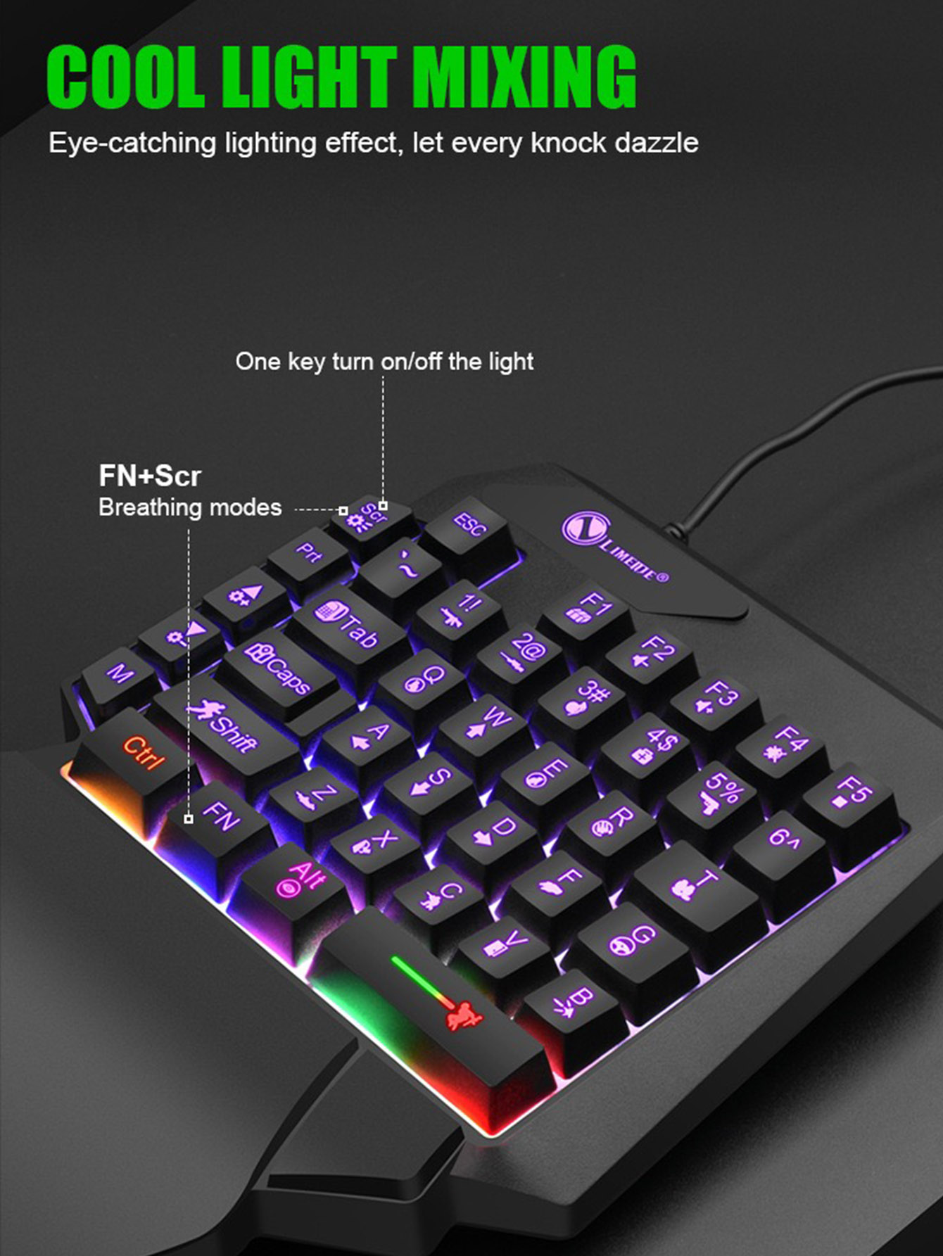 メカニカル片手ライトゲーミング有線キーボード、ラジウム刻印文 - Gaming Keyboard 1 Hand のレビューと価格
