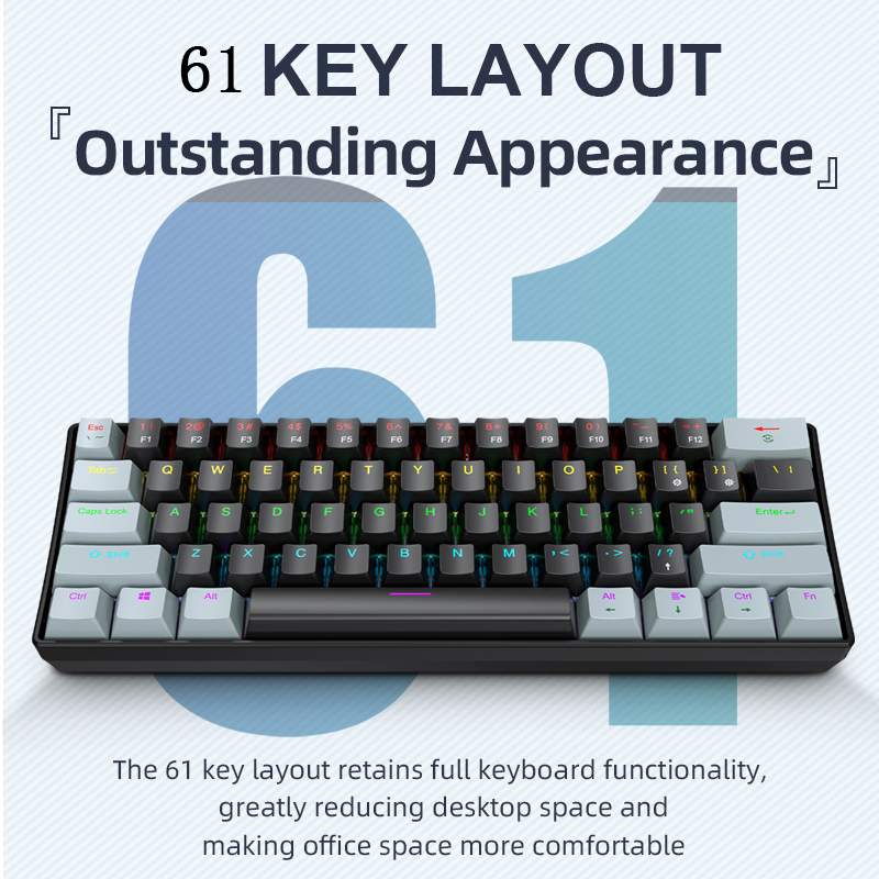 K61 有線メカニカルゲーミングキーボード、60% 61キー - Gaming Keyboard Half のレビューと価格