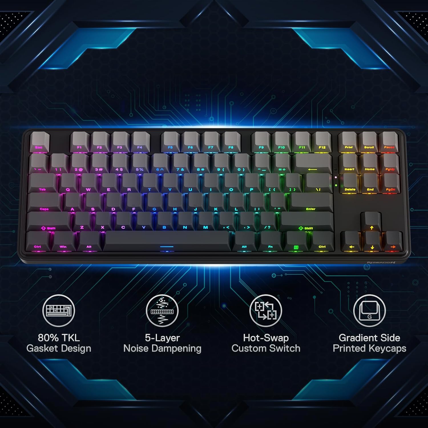 メカニカルキーボードRedragon-K707プロGB,80 - Gaming Keyboard No Noise のレビューと価格