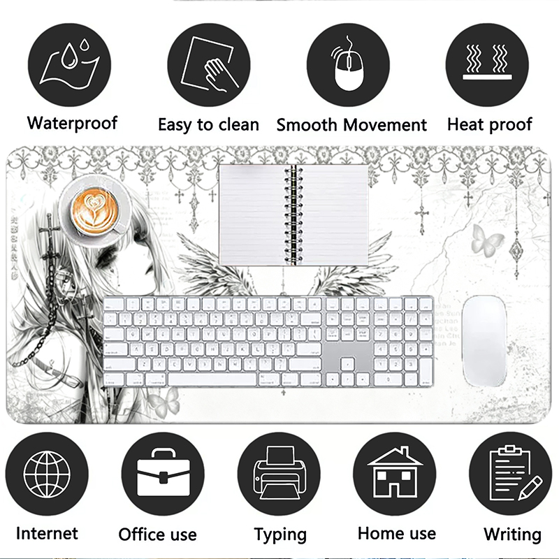 レザーマウスパッド黒白アニメ美学エンジェルガールマウスパッド - Gaming Keyboard Tactile のレビューと価格